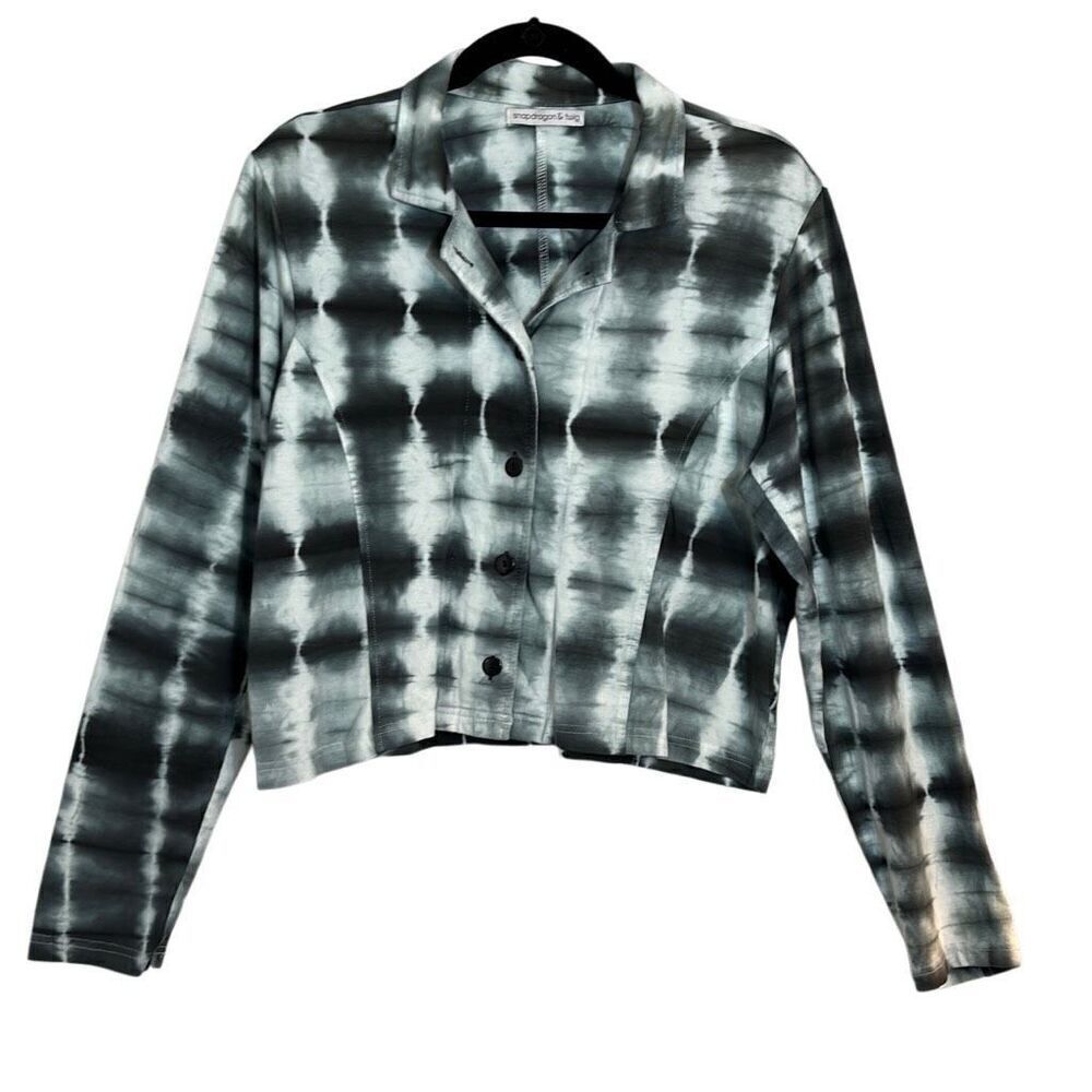 Snapdragon & Twig cropped soft tie dye jacket green & white L
